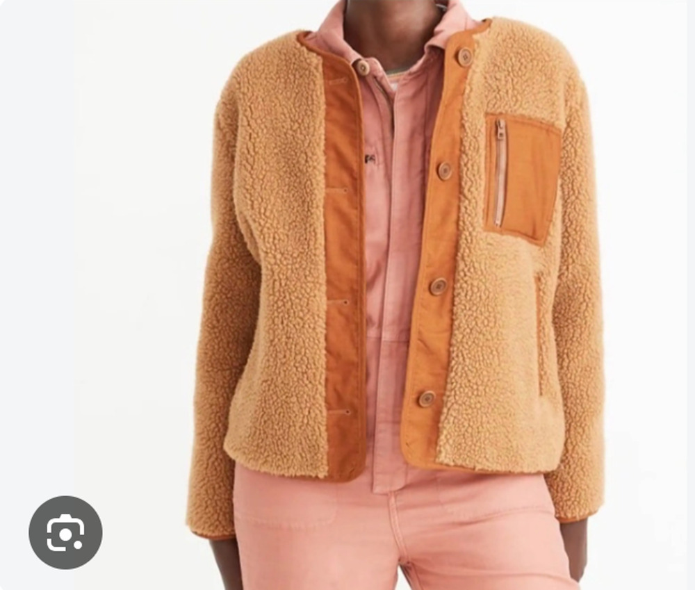 Madewell Sherpa Chestnut Fleece Jacket Corduroy Trim Zip Pocket LARGE (SW300)